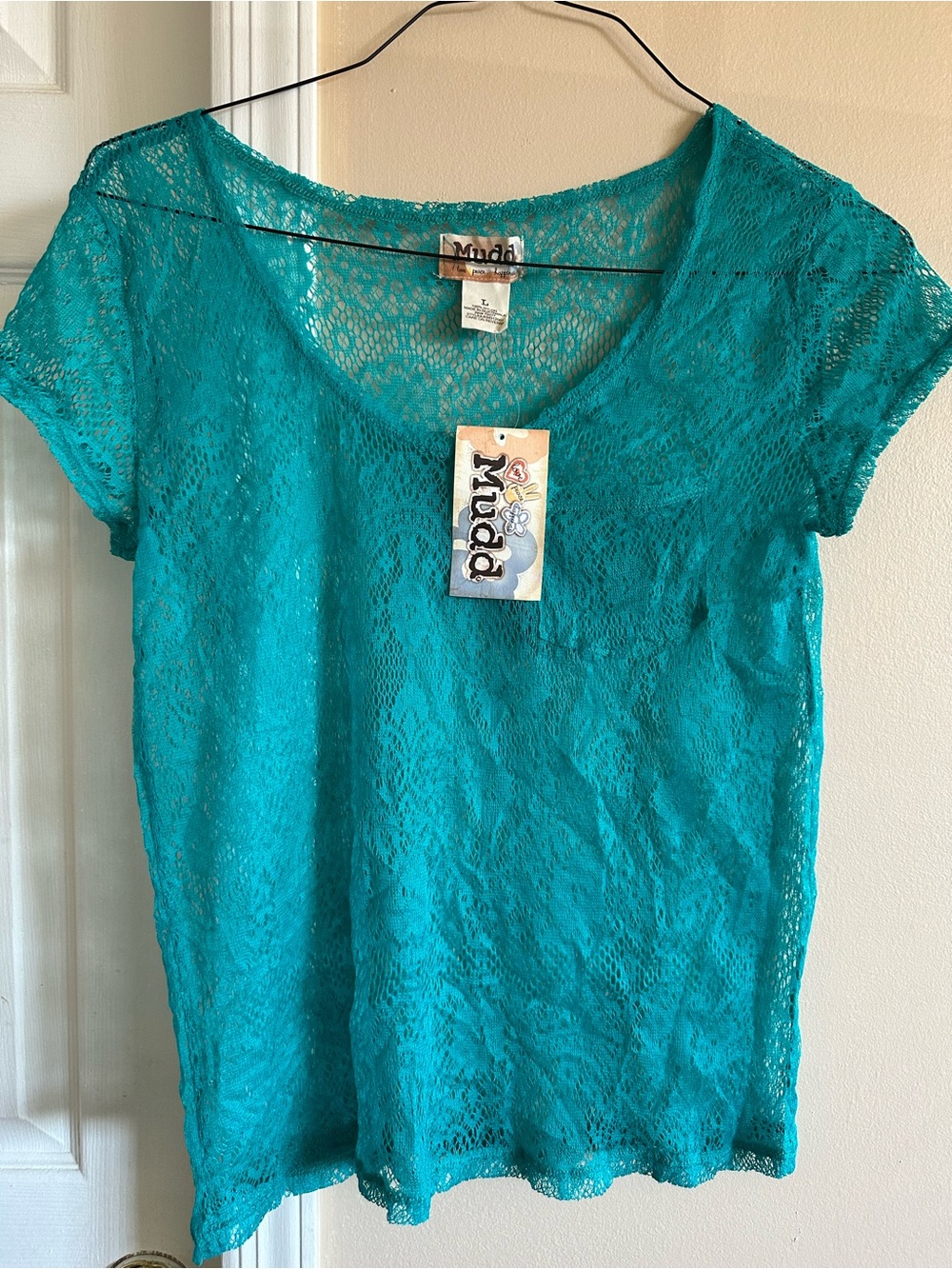 Mudd Women's Teal Lace Short-Sleeve Top